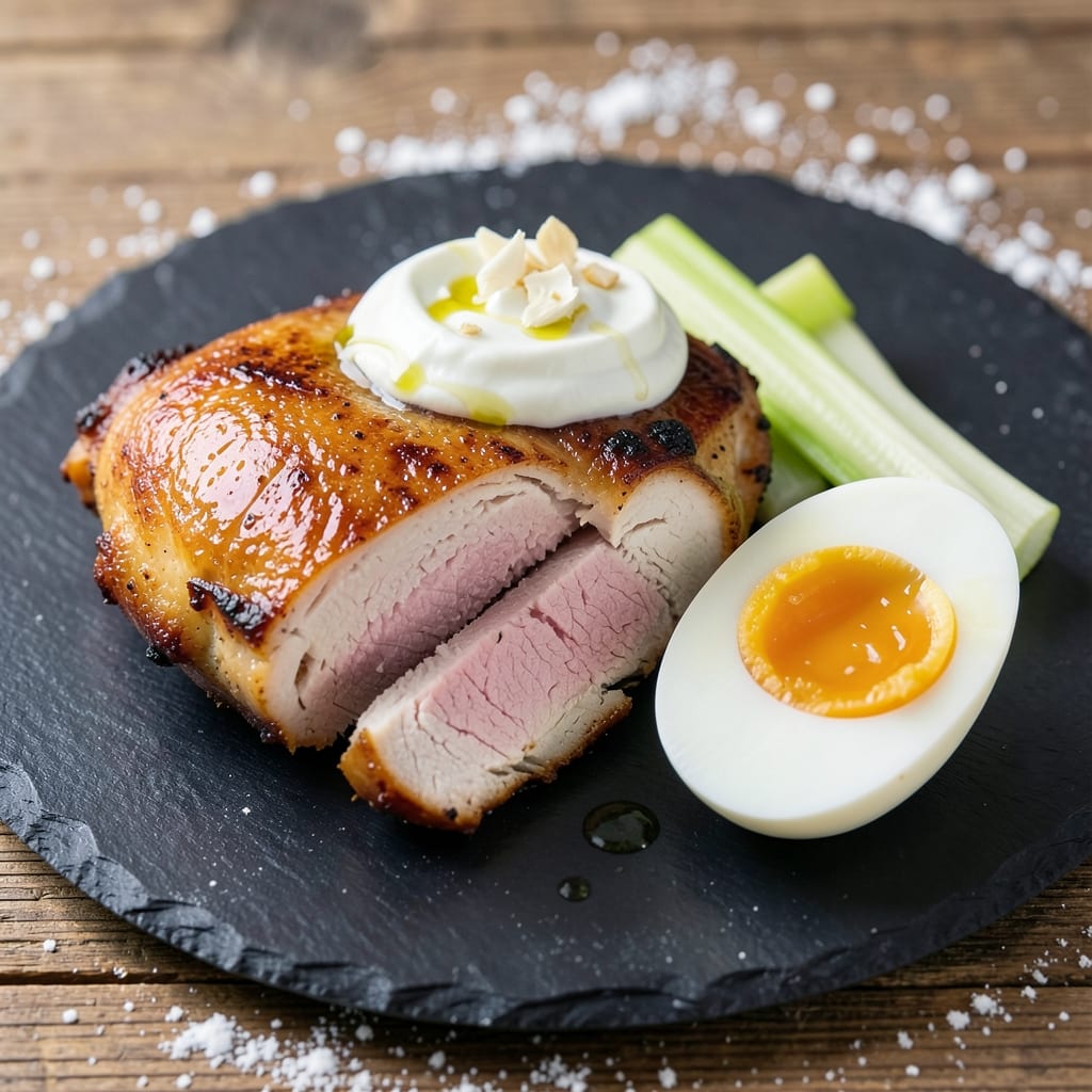 Chicken And Boiled Eggs Recipe: Celery-Yogurt Crust With Soft-Cooked Yolk Centers