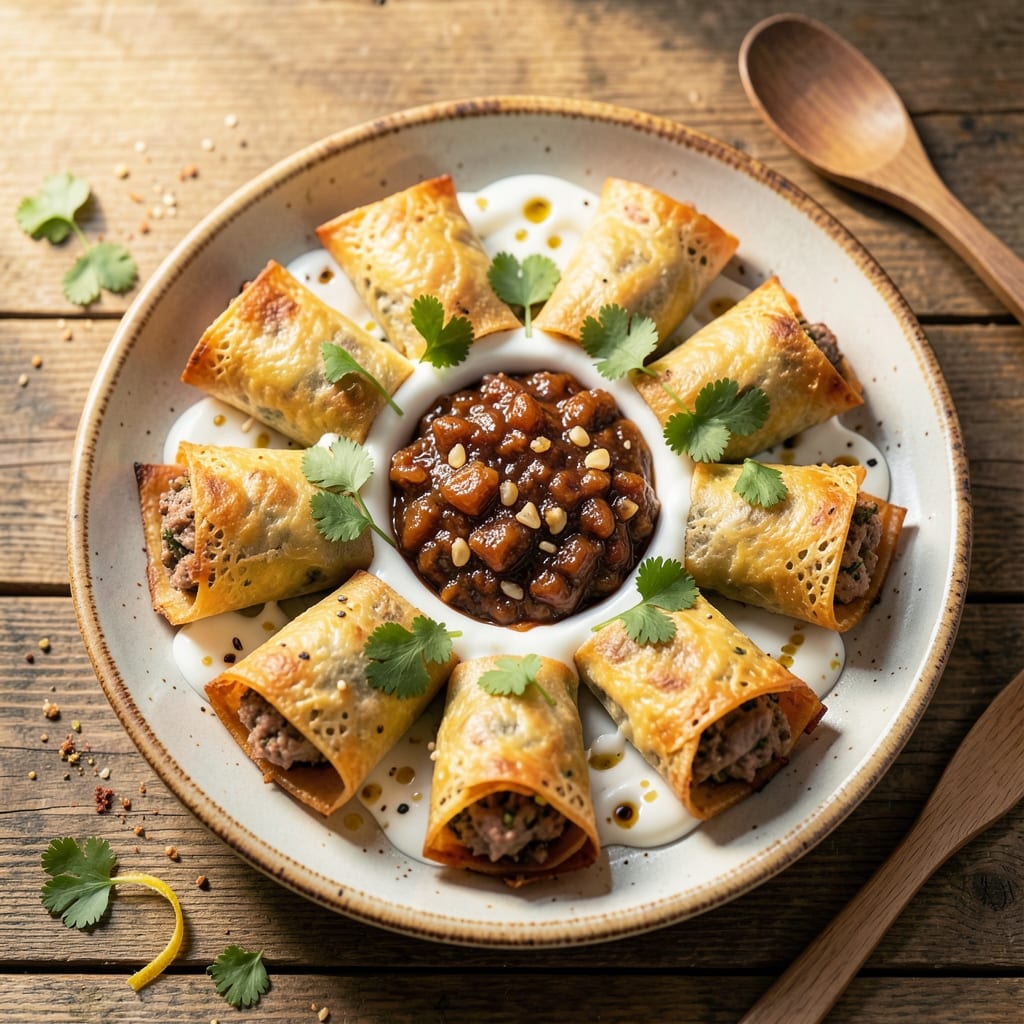 Baked Deli Egg Rolls Recipe: Golden Crusts and Yogurt-Marinated Fillings