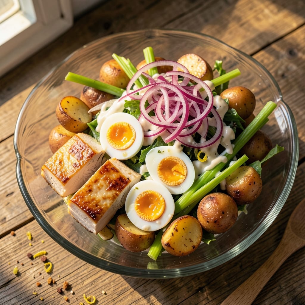 Chicken, Egg, and Potato Salad Recipe: Crispy Celery Crunch Meets Creamy Yogurt Swirls