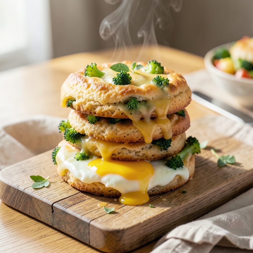 Broccoli Cheddar Egg Biscuits Recipe: Flaky Layers With Melty Cheese Streaks