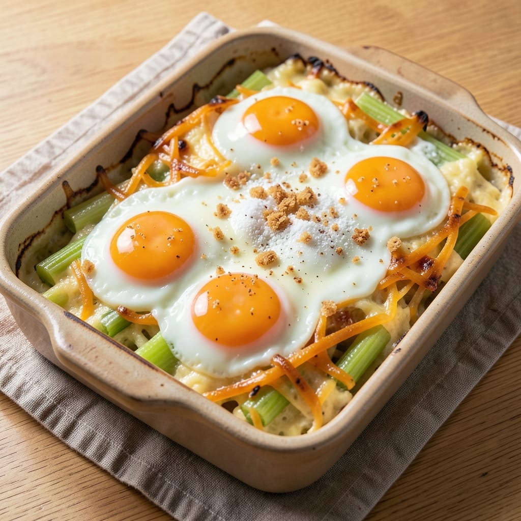 Delicious Egg Bake Recipe: Crispy Celery-Topped Comfort in One Dish