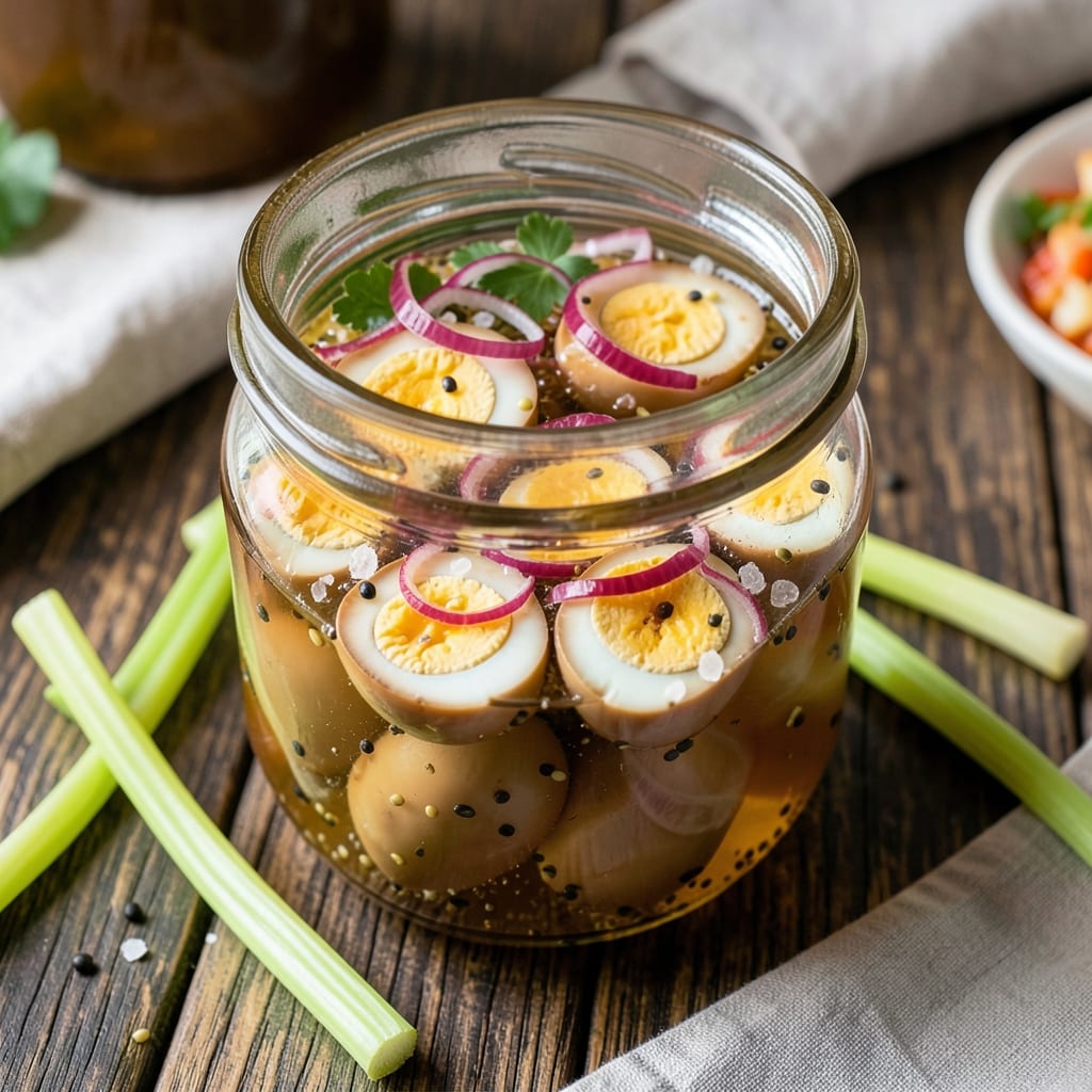 Bar-Style Pickled Eggs Recipe: Celery-Crusted Crunch with Briny Tang