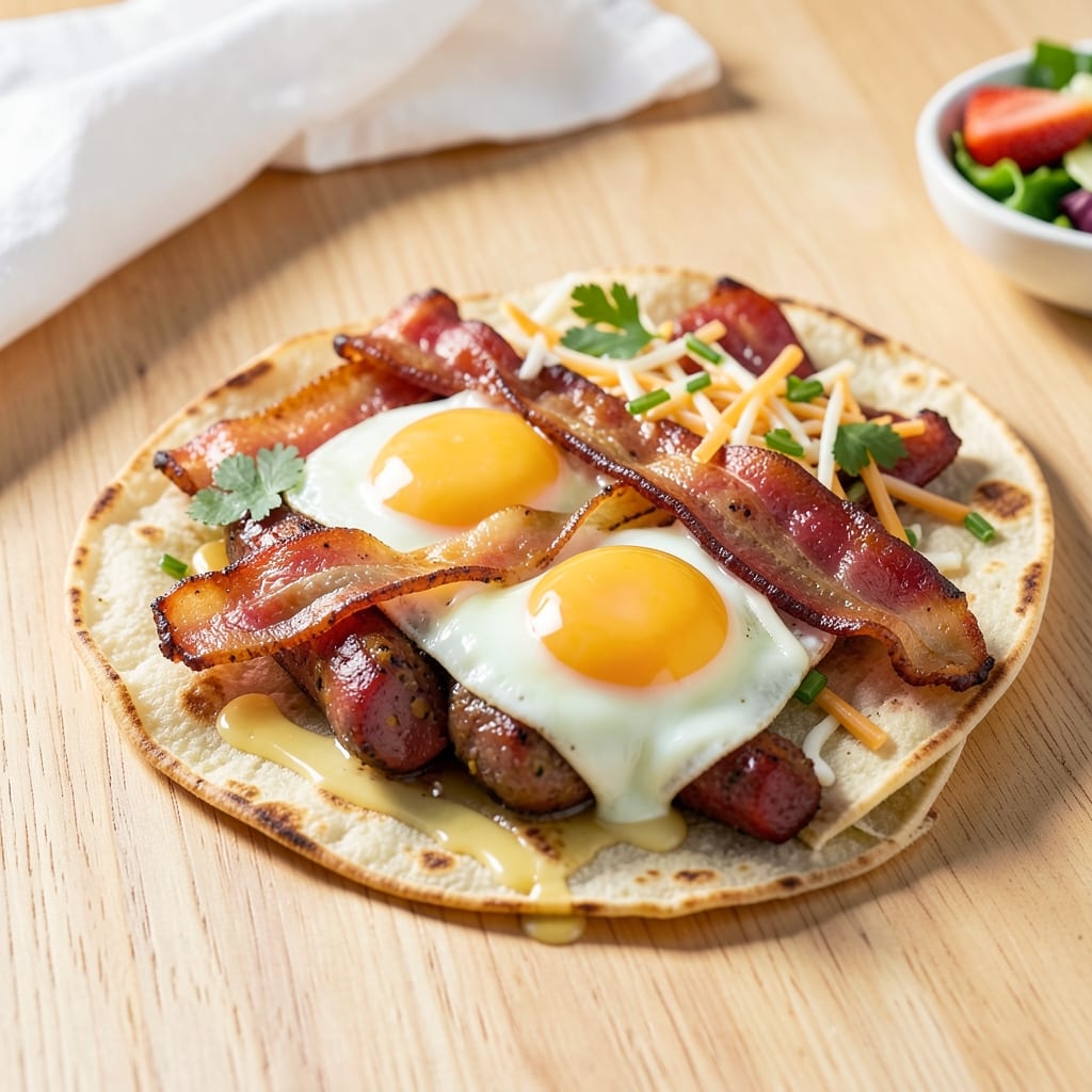 Bacon Sausage and Egg Wraps Recipe: Smoky Breakfast Roll-Ups With Crispy Edges