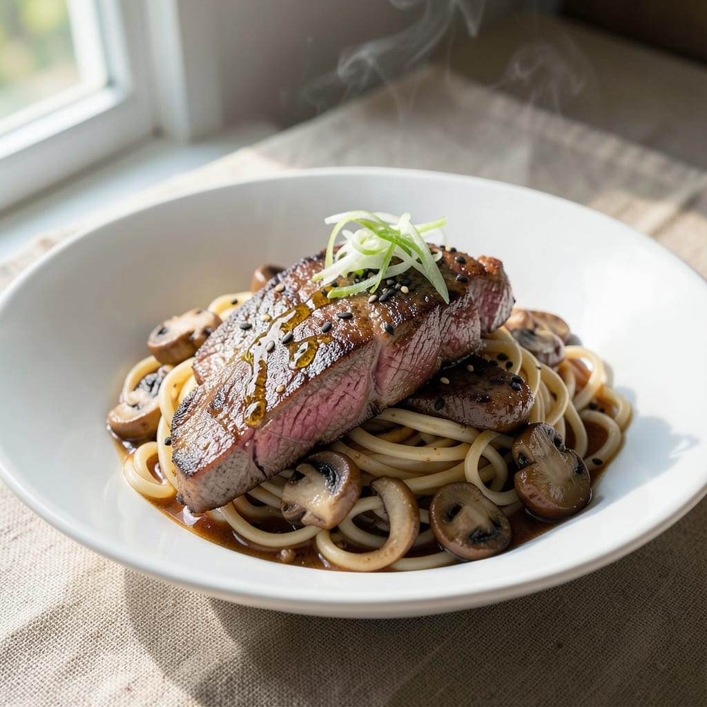 Beef Mushroom Egg Noodles Recipe: Umami-Packed One-Pan Breakfast