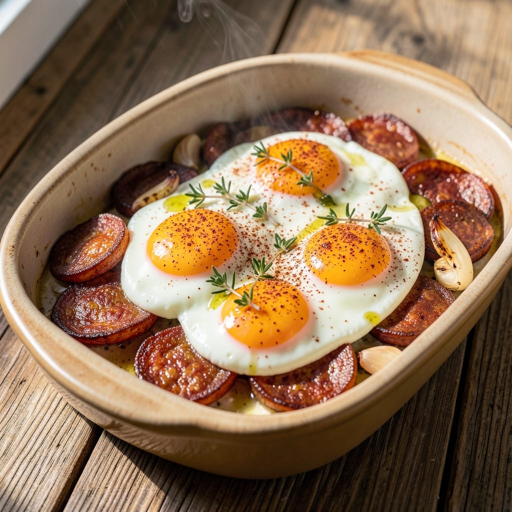 Baked Eggs And Chorizo Recipe: Smoky-Spiced Breakfast Bake With Crispy Top