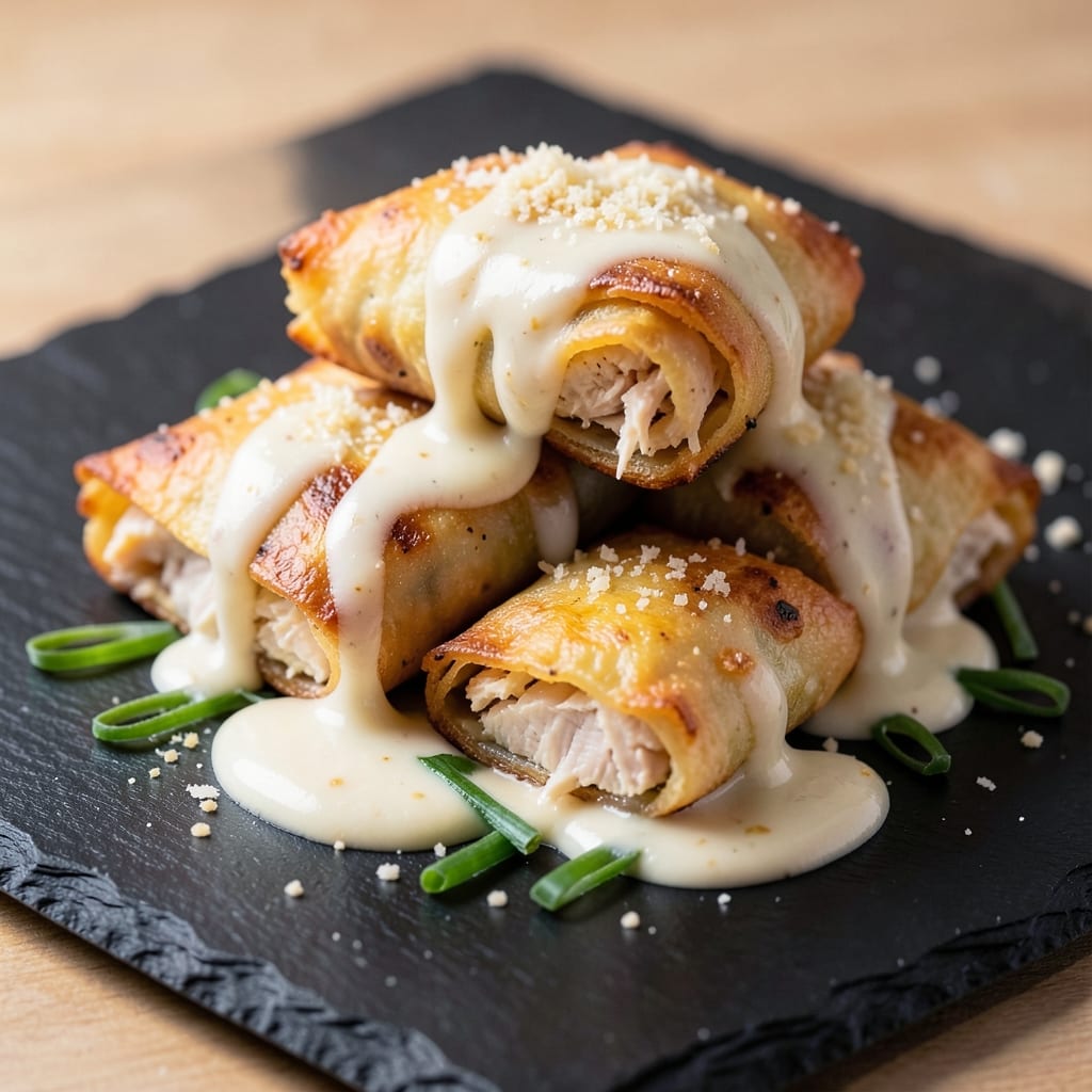 Chicken Alfredo Egg Rolls Recipe: Crispy Celery Crust with Silky Cheese Rivers