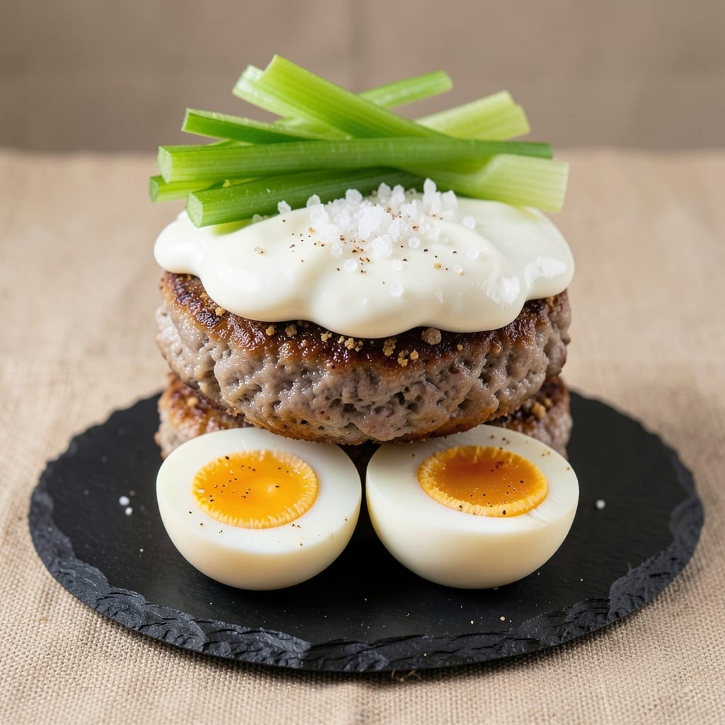 Boiled Egg Burger Recipe: Crispy Celery-Yogurt Crust with Golden Yolk Surprise