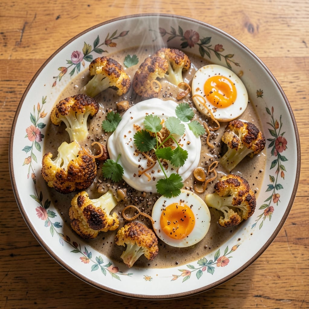 Cauliflower and Egg Curry Recipe: Savory Breakfast Bowl With Spiced Yogurt Swirls