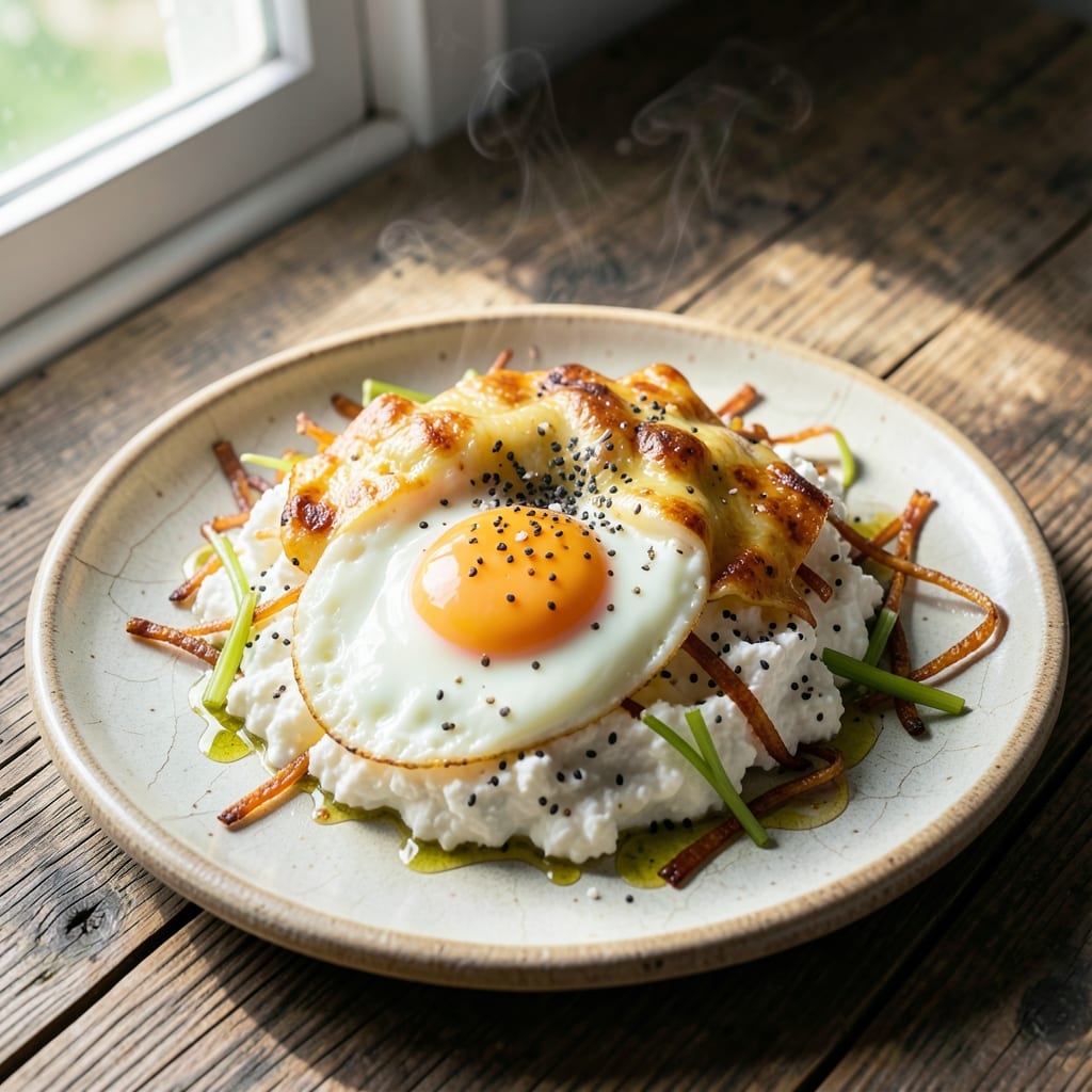 Cottage Cheese Egg and Mozzarella Recipe: Crispy Celery-Topped Protein Bowl