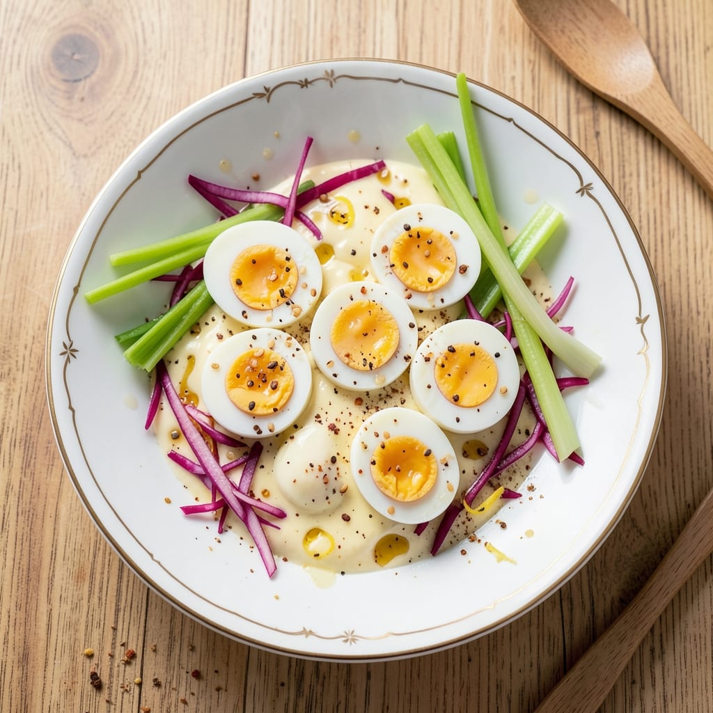 Chinese Egg Salad Recipe: Crispy Celery Bites with Tangy Soy-Kissed Yolk Streaks