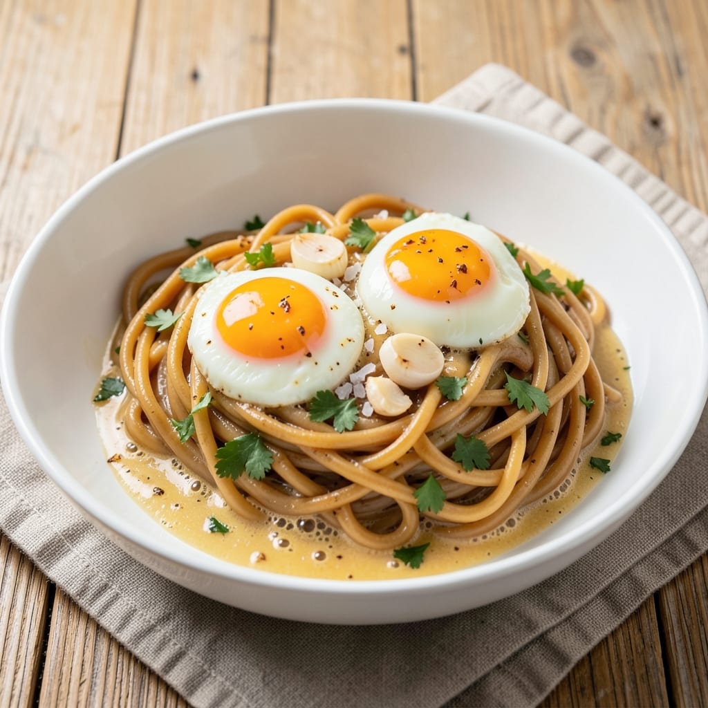 Butter Noodles With Egg Noodles Recipe: Rich Garlic Butter Poaching With Silky Yolk Streaks