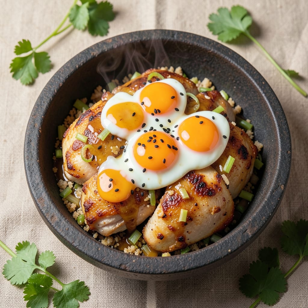Chicken and Egg Dish Recipe: Crispy Celery Crust Meets Silky Yogurt Swirls