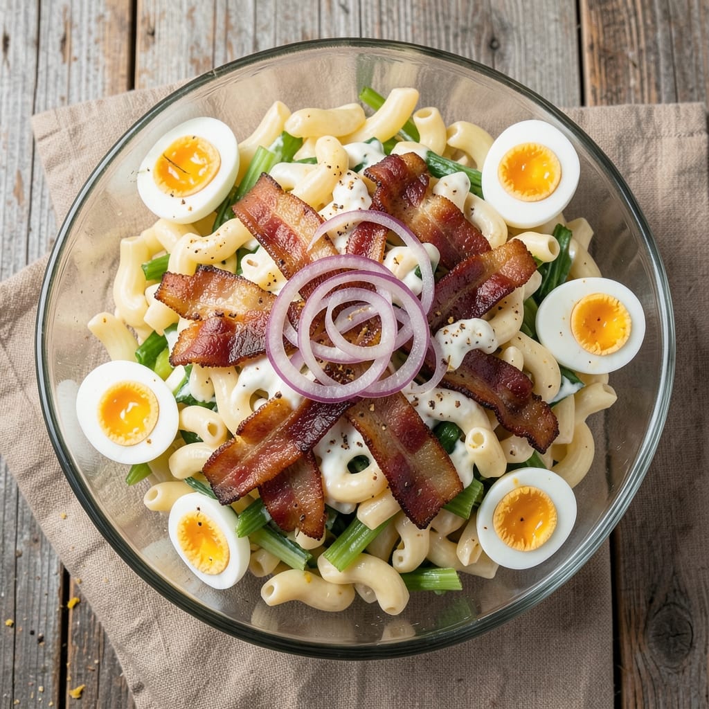 Bacon and Egg Macaroni Salad Recipe: Crispy Celery Crunch With Smoky Yogurt Magic