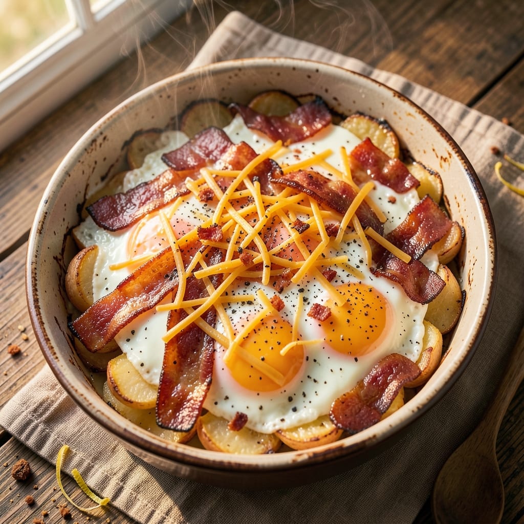 Bacon Egg Potato Breakfast Casserole Recipe: Crispy Top, Runny Yolk Rivers