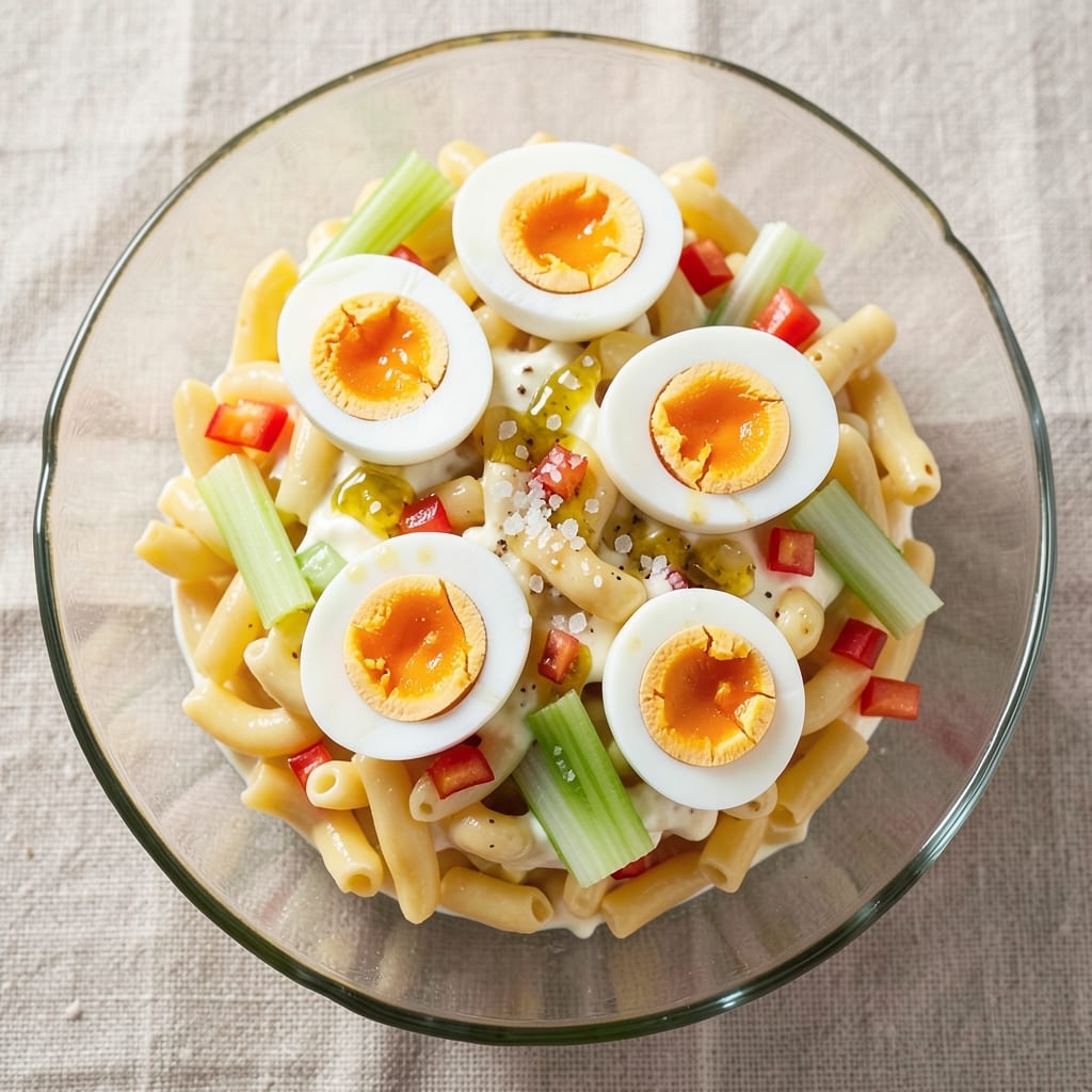 Deviled Egg and Macaroni Pasta Salad Recipe: Crunchy Celery, Creamy Yogurt, Bold Flavor Twist